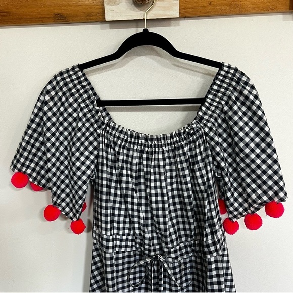 Sundress Alena Gingham Pom Pom Off Shoulder High Low Dress - Picture 6 of 14